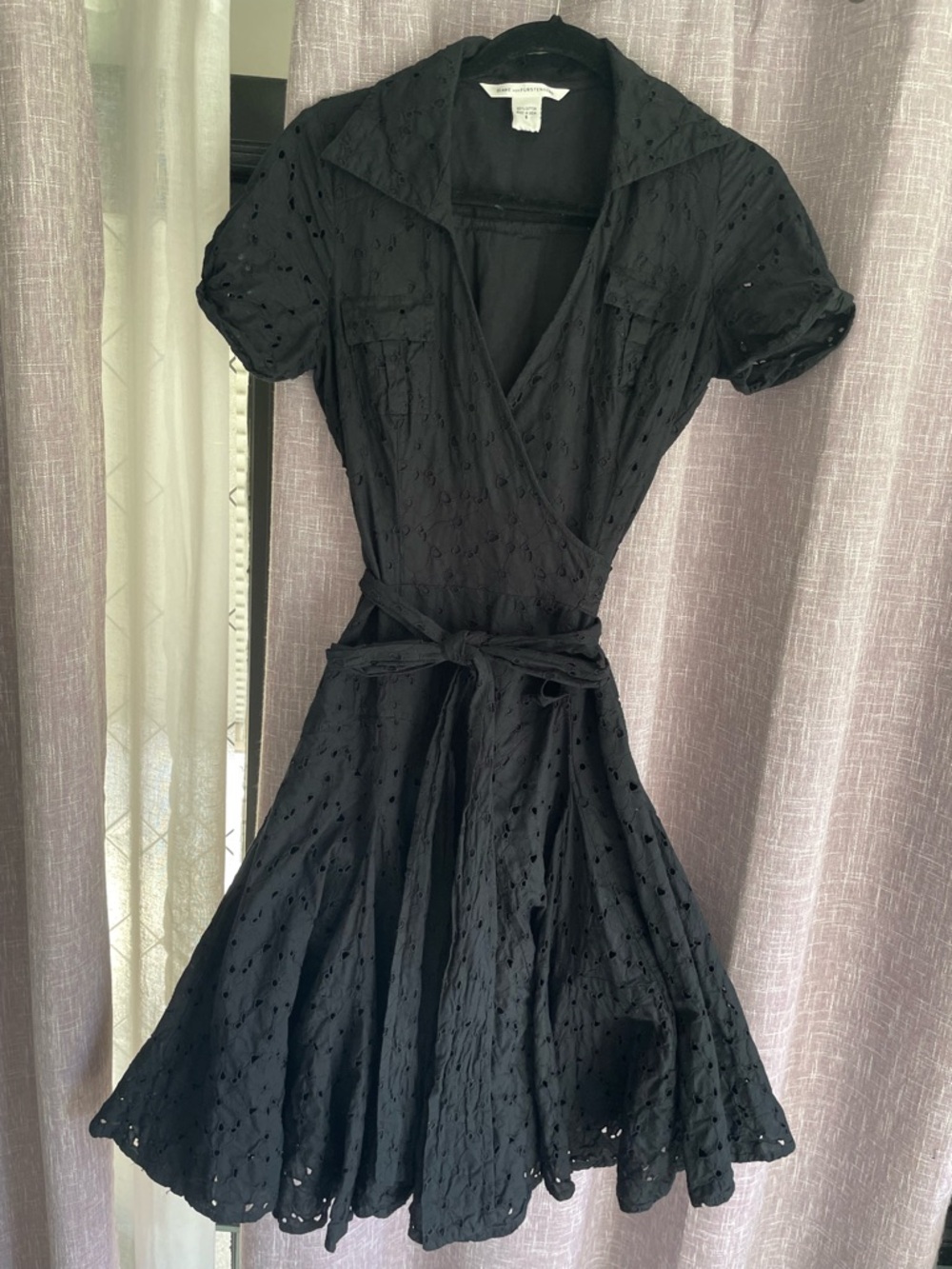Diane von Furstenburg Eyelet Wrap Top Drop Waist Shirtdress